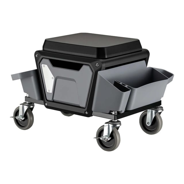 Rollsitz 53 x 38 x 38 cm bis 120 kg, Werkstatthocker mit Rollen, Rollhocker mit Werkzeugablage, Werkstattstuhl mit abnehmbarer Teileablage,