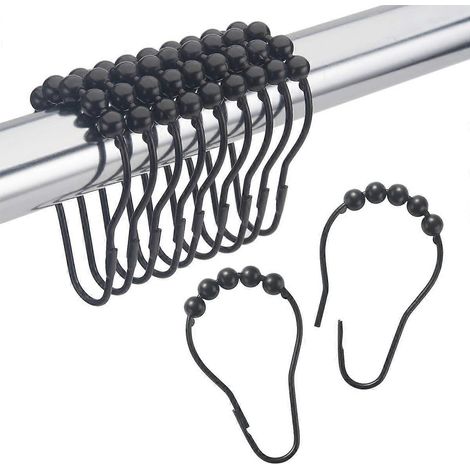Shower Curtain Hooks Rings Metal Set Of 12 Black--