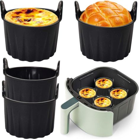 Black 4-piece Air Fryer Silicone Cooking Cup Food Grade Non-stick And Easy To Demold (can Be Used For Steamed Baked Eggs, Cakes, Pudding, Muffin Suitable Air Fryer, Microwave Oven)