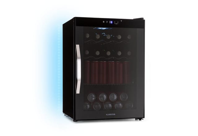 Klarstein - Coachella 60 Getränkekühlschrank - 60 l Getränkekühler mit wlan, Glastür, LED-Beleuchtung, 3-18 °c, 3 Metallablagen, Balanced Light,