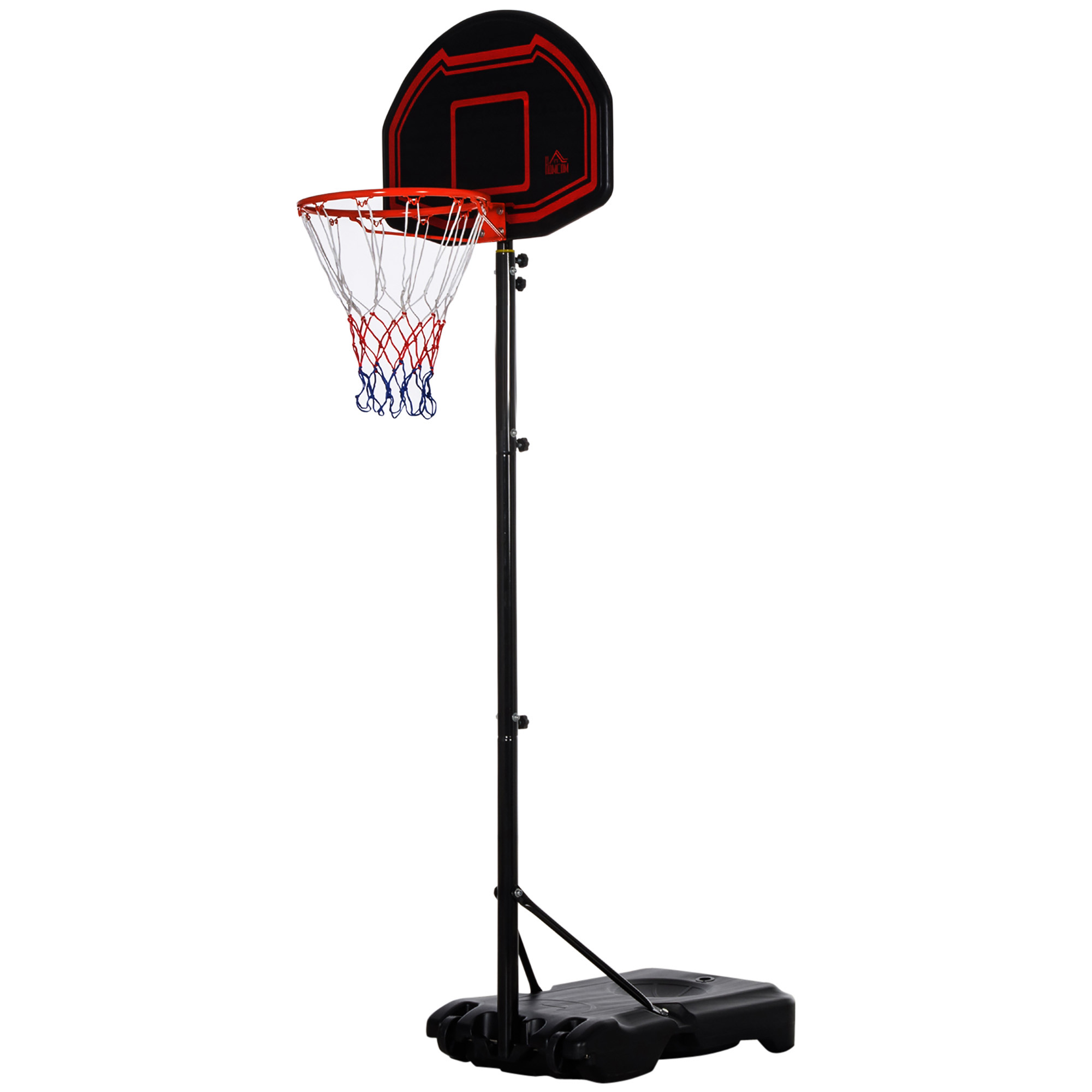 Outdoor-basketballkorb Mit Brett Und Stange, Beschwertem Fuß Auf Rollen, Höhenverstellbar Von 2,1 Bis 2,6 M