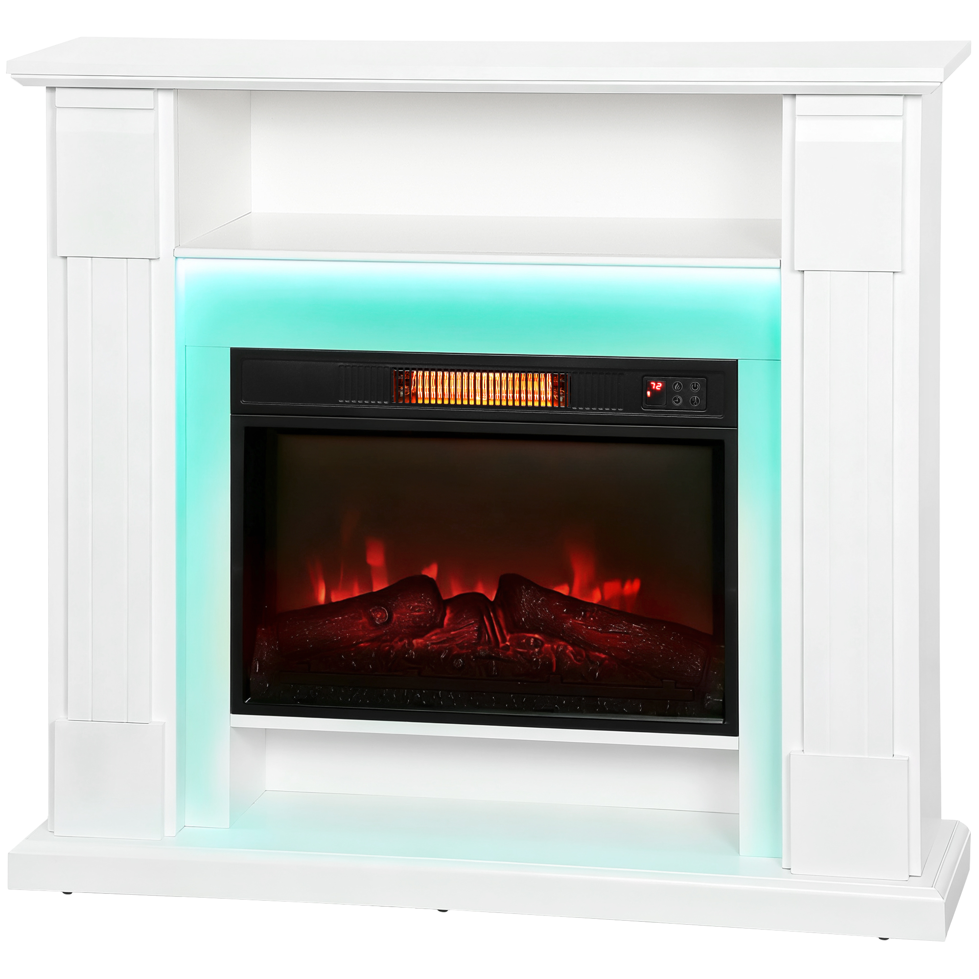 Elektrischer Kaminofen, 1800 W, Verstellbar, Mit 3d-flammeneffekt, Ablage, Timer Und Fernbedienung, 105 X 27 X 97 Cm, Weiß