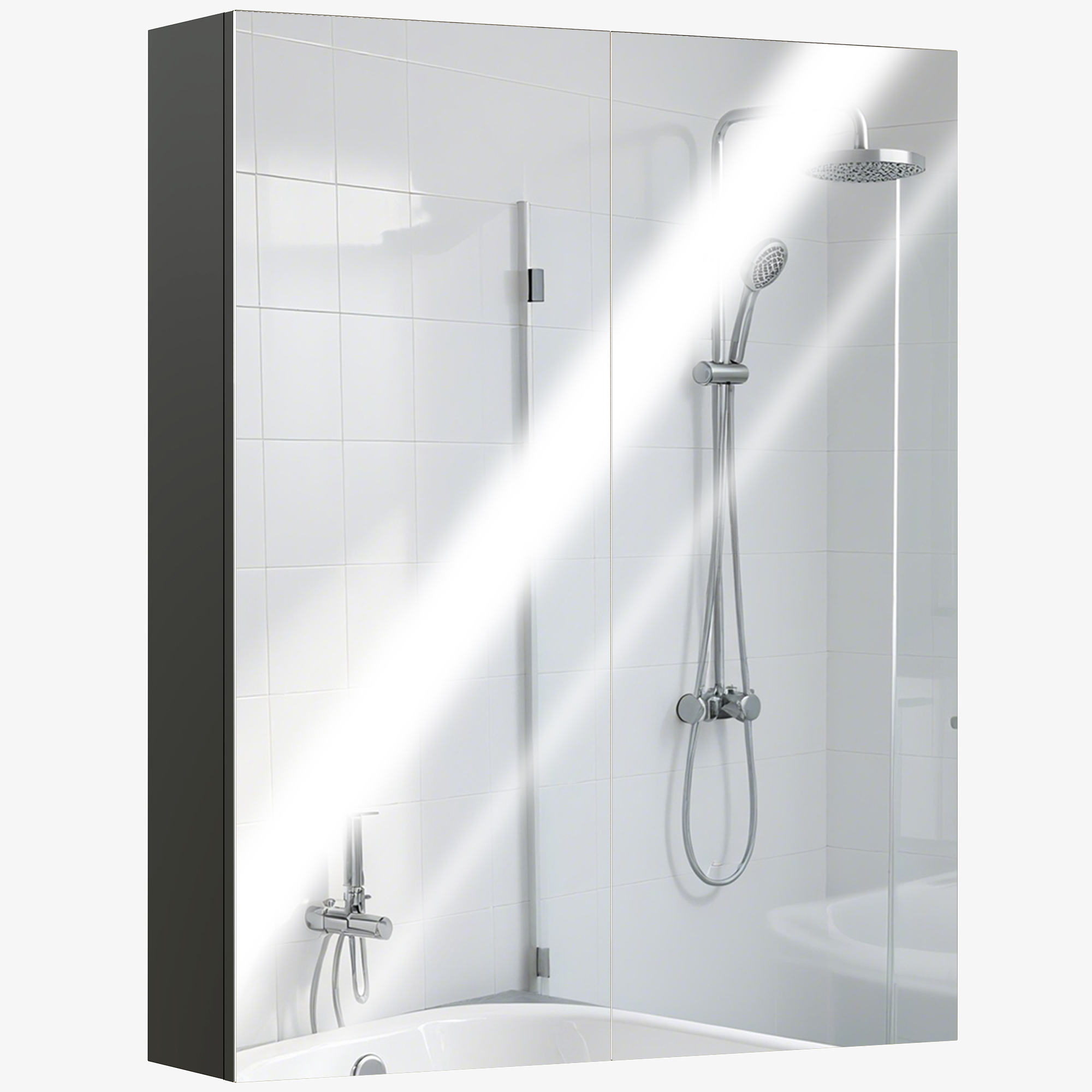 Badezimmer-wandschrank Mit 2 Türen, Spiegel Und 2 Einlegeböden Aus Mdf, 60 X 15 X 75 Cm, Schwarz