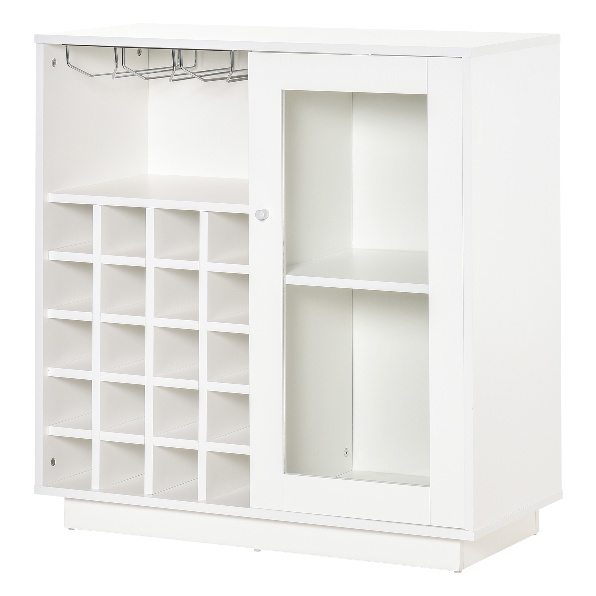 Weinschrank Mit Glas- Und Flaschenhaltern, Fassungsvermögen 20 Flaschen, 80 X 36 X 85 Cm, Weiß