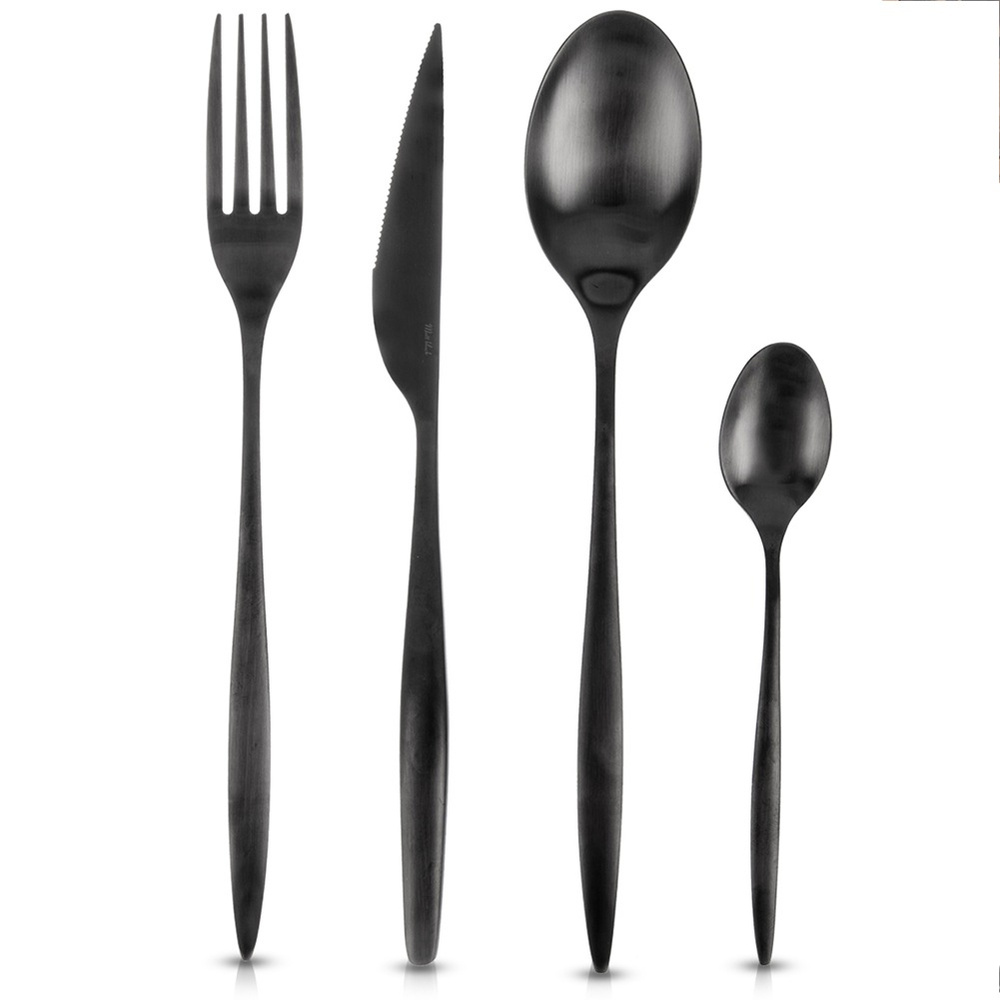 Schwarzes Stahlbesteckset Für 6 Personen, 24-teilig.