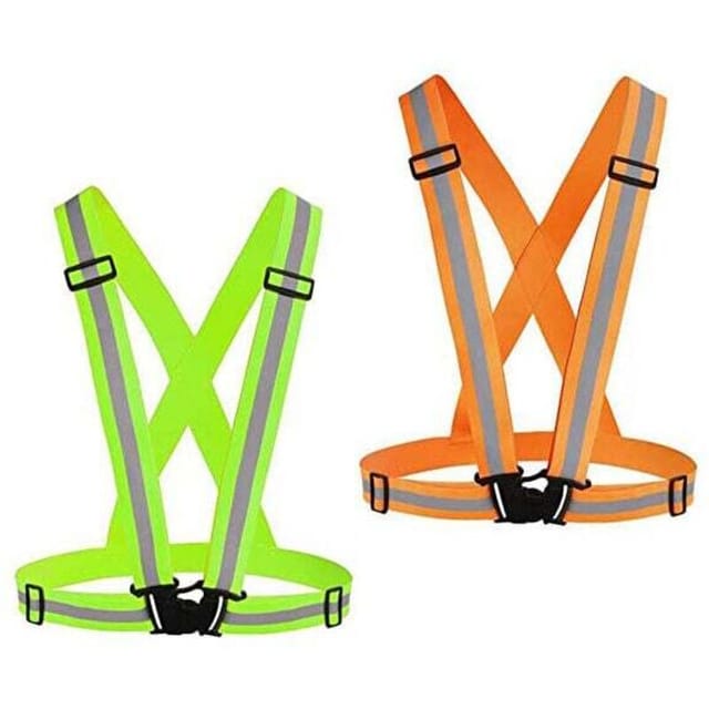 2er-Pack Reflektorwesten für Laufbekleidung, verstellbare, gut sichtbare Sicherheitswesten – Grün + Orange