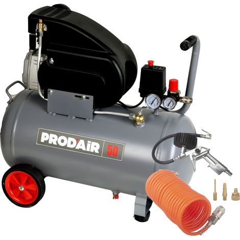 Prodair – Compresseur 50 Litres 2cv – Débit D’air 195 L/min – Pression Max 8 Bars – Kit Gonflage Inclus – Pour Pneus Et Équipements Sportifs