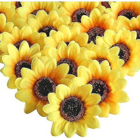 50pcs Artificial Sunflower Head 7cm Silk Artificial Flower Faux Flower Yellow Artificial Flower Decoration Diy Wedding Diy Home Crafts