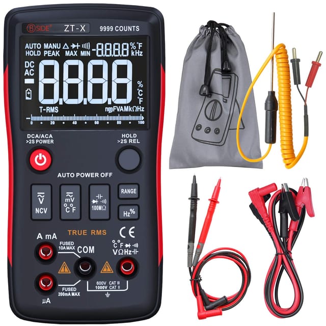Digitalmultimeter, 3-zeiliges Display, 9999 Zählungen, Tastendesign, Automatische Bereichswahl, Elektriker, Temperatur, Kapazität, Voltmeter Mit Krokodilklemme