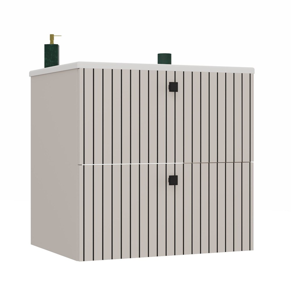 Tigo 60 2s Waschtischunterschrank Mit Geriffelter Front In Kaschmiroptik Und Waschtisch