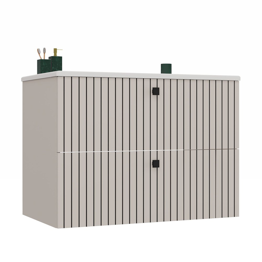 Tigo 80 2s Waschtischunterschrank Mit Geriffelter Front In Kaschmiroptik Und Waschtisch