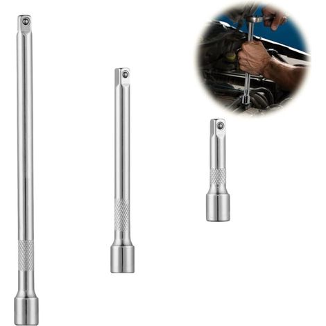 Manche Rallonge À Cliquet 3/8″ En Acier Chrome-vanadium – 75 Mm, 150 Mm Et 250 Mm – Pour Douilles Et Clés Dynamométriques