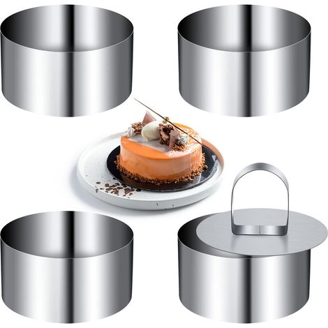 Pieces Mini Cake Ring Molds Stainless Steel Round Mousse Ring Set 8cm Diameter With Press Lifter Thickened Baking Tool