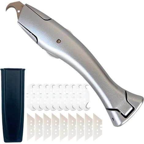 Cutter Professionnel, Cutter Pour Moquette Avec 10lame Trapézoïdale Et 10 Petite Lame À Crochet,couteau De Pro Pour Moquette,ensemble De Couteaux À Crochet Pour La Découpe De Revêtements De Sol En Pvc