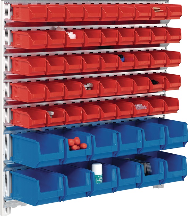 Sichtlagerkastenset H1000xb1010xt255mm Sta Verz.m.kästen45xmk5 Rot,12xmk4 Blau