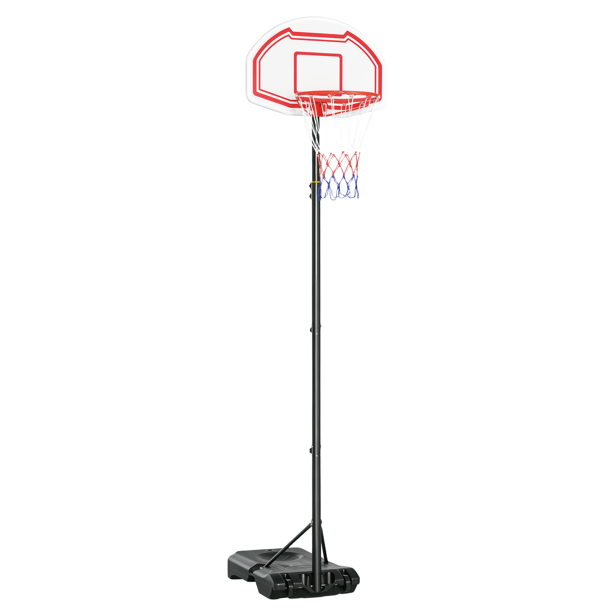 Homcom Outdoor-basketballkorb Mit Backboard-stange, Beschwertem Fuß Auf Rollen, Höhenverstellbar 2,1–2,6 M (korb) – Schwarz, Weiß Und Rot