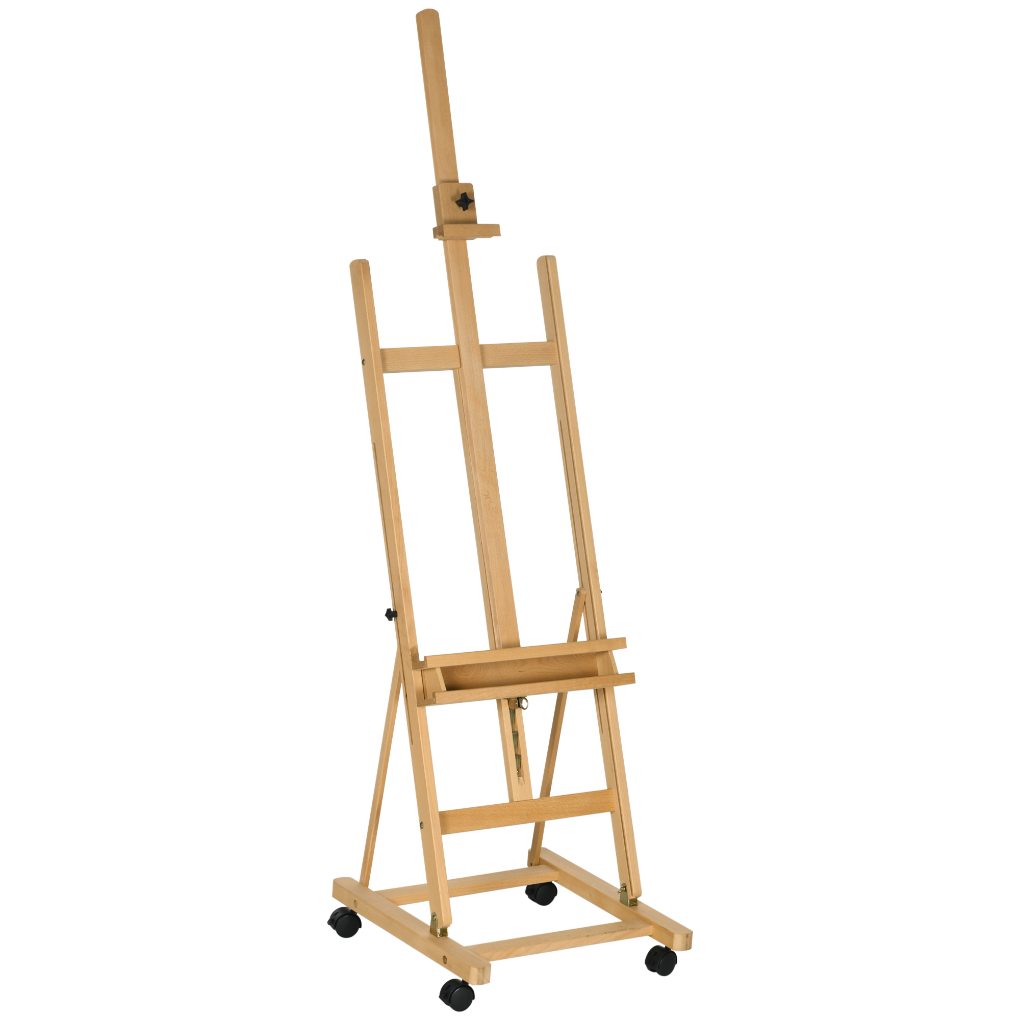 Klappbare Staffelei Aus Buchenholz Mit Rollen, Geeignet Für Leinwände Bis 118 Cm, Natürliches Und Tragbares Design.