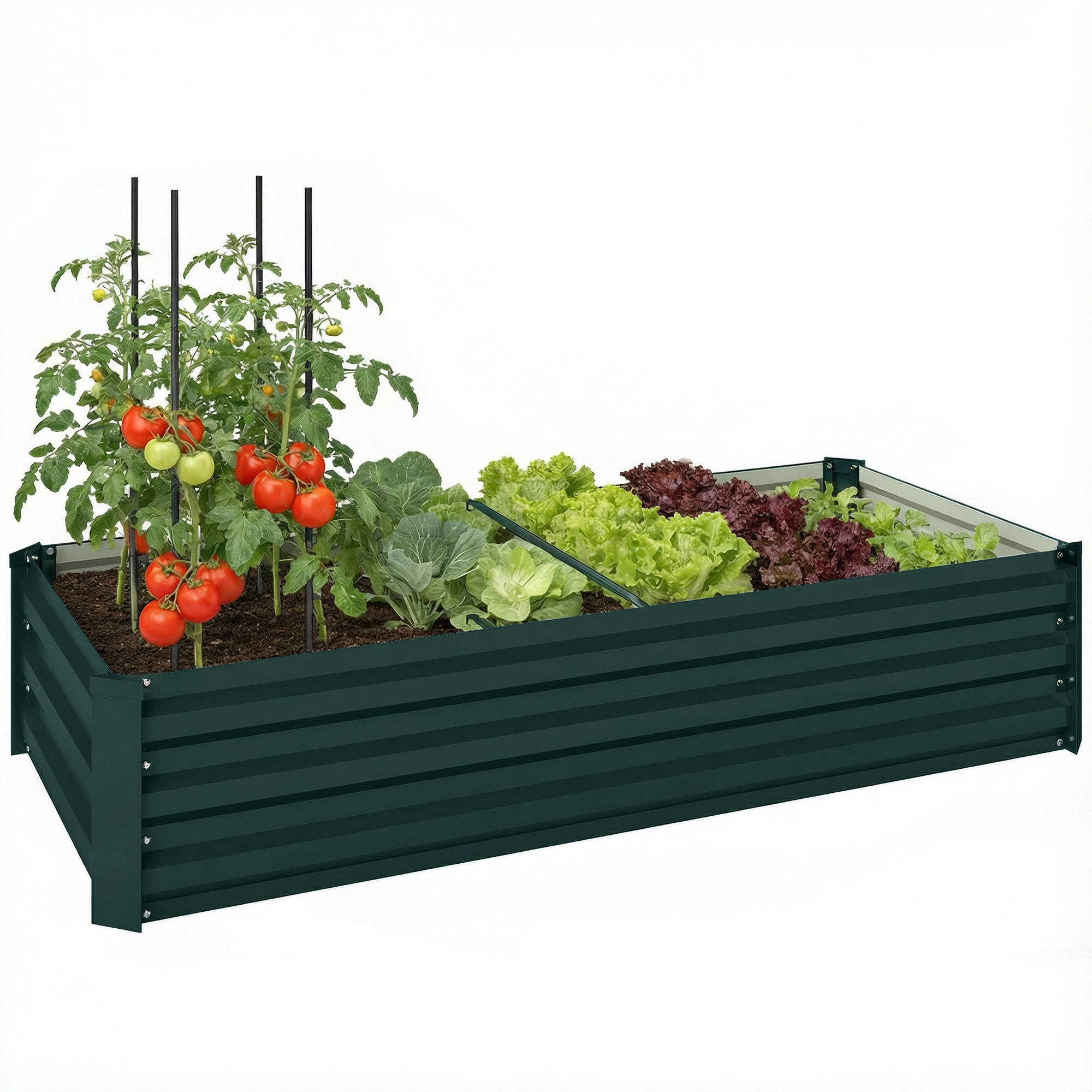 Rechteckiger Pflanzkasten Aus Verzinktem Stahl Für Den Gemüsegarten, 150 X 70 X 30 Cm, Mit Belüftetem Boden, Grün, Mit Schutzrand