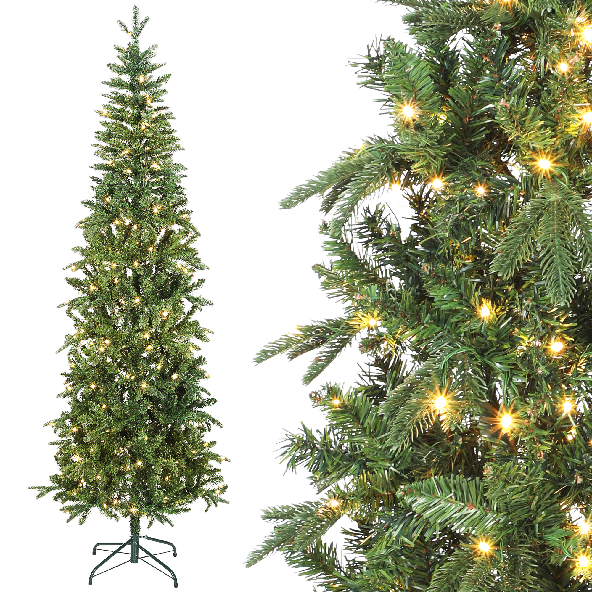 Schlanker 210 Cm Hoher Weihnachtsbaum Mit 300 Led-lichtern, 8 Modi Und 826 Zweigen, Festliche Dekorationen