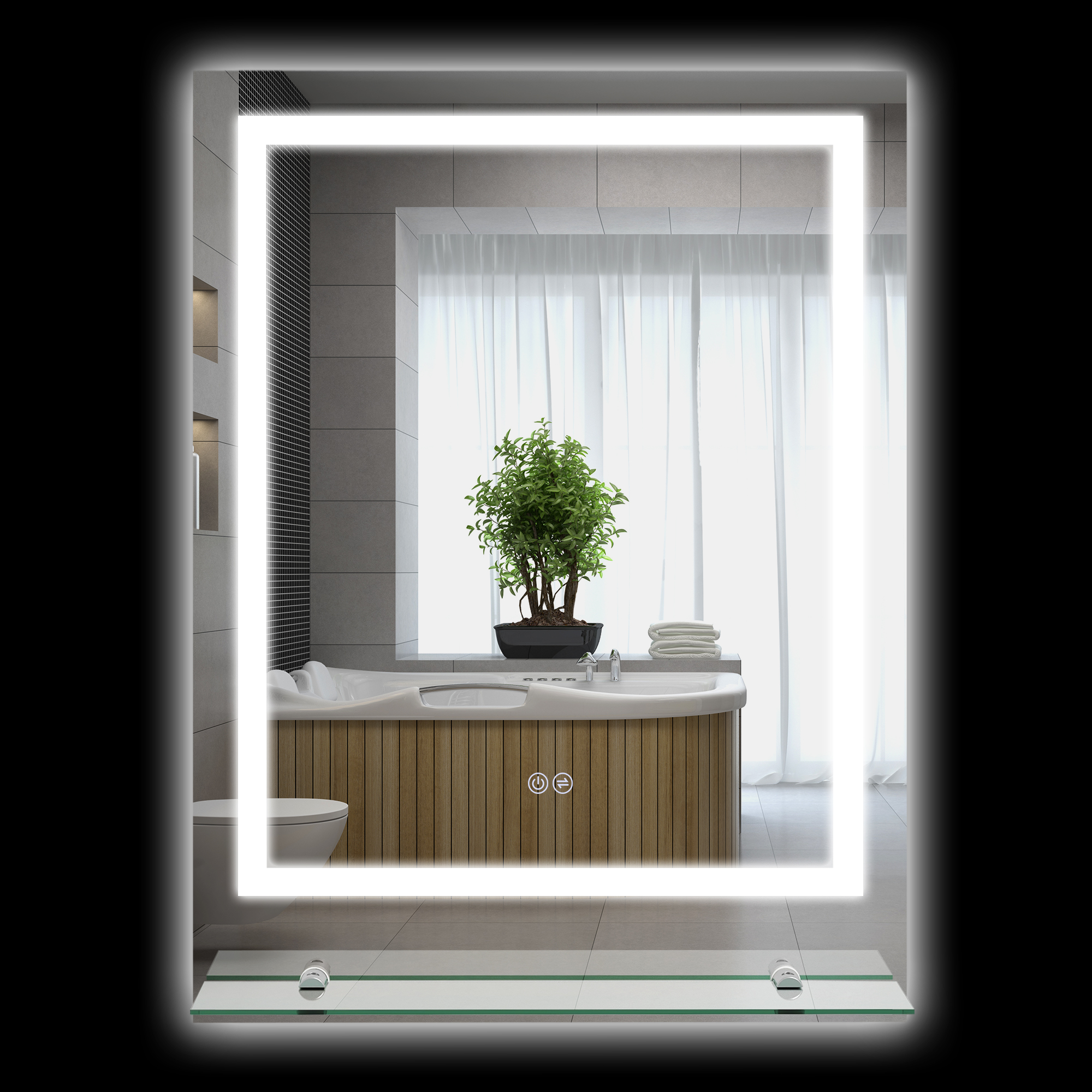 Badezimmerspiegel Mit Integrierter Led-beleuchtung, Rechteckiges Format 70x50 Cm