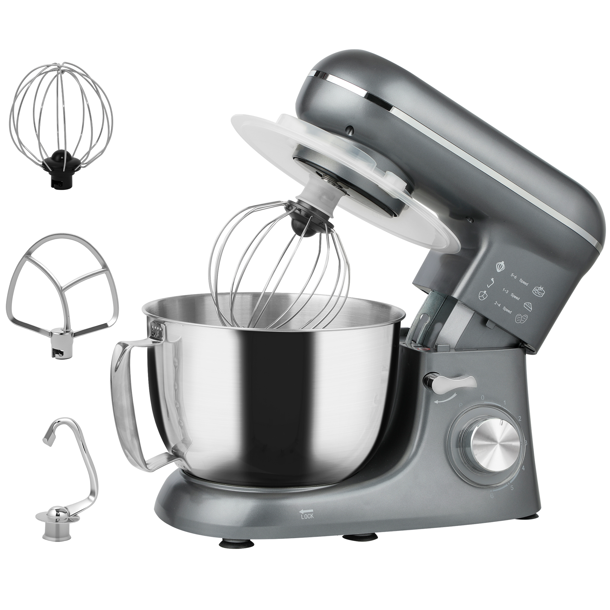1300-watt-küchenmaschine, 4,5-liter-edelstahlschüssel, 6 Geschwindigkeitsstufen + Pulsfunktion, Professionelle Teigknetmaschine Zum Kneten Und Backen