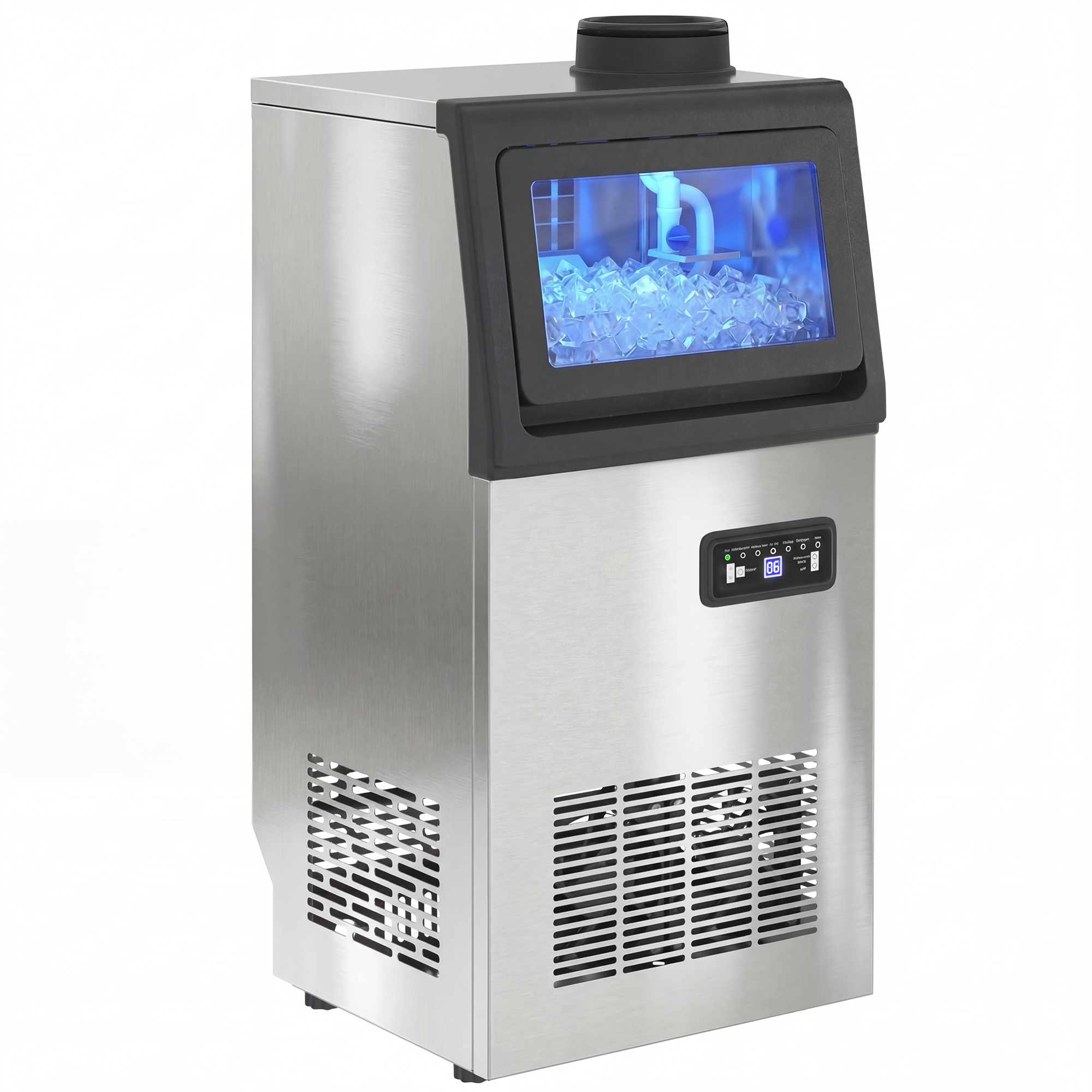 Professioneller Eiswürfelbereiter 36 Kg/24h Aus Edelstahl, Speicherkapazität 7,5 Kg, Schnelle Produktion 36 Würfel/10 Min.