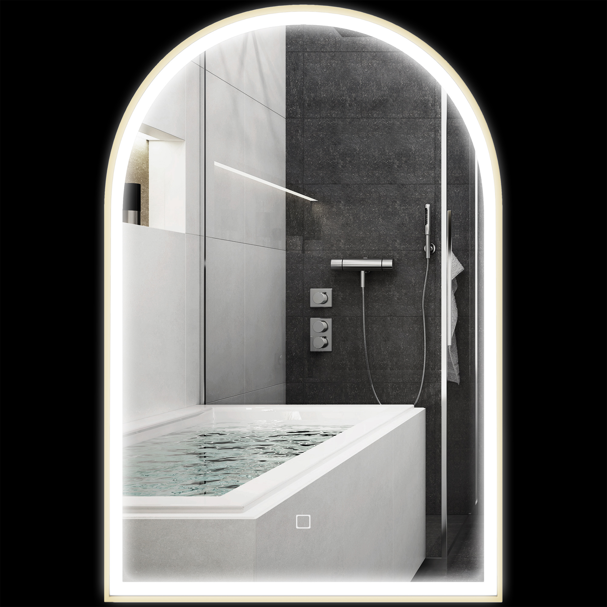 90 X 60 Cm Led-badezimmerspiegel, Rutschfest, Aluminiumrahmen, 3-farbige Beleuchtung, Antibeschlagfunktion Und Touch-steuerung