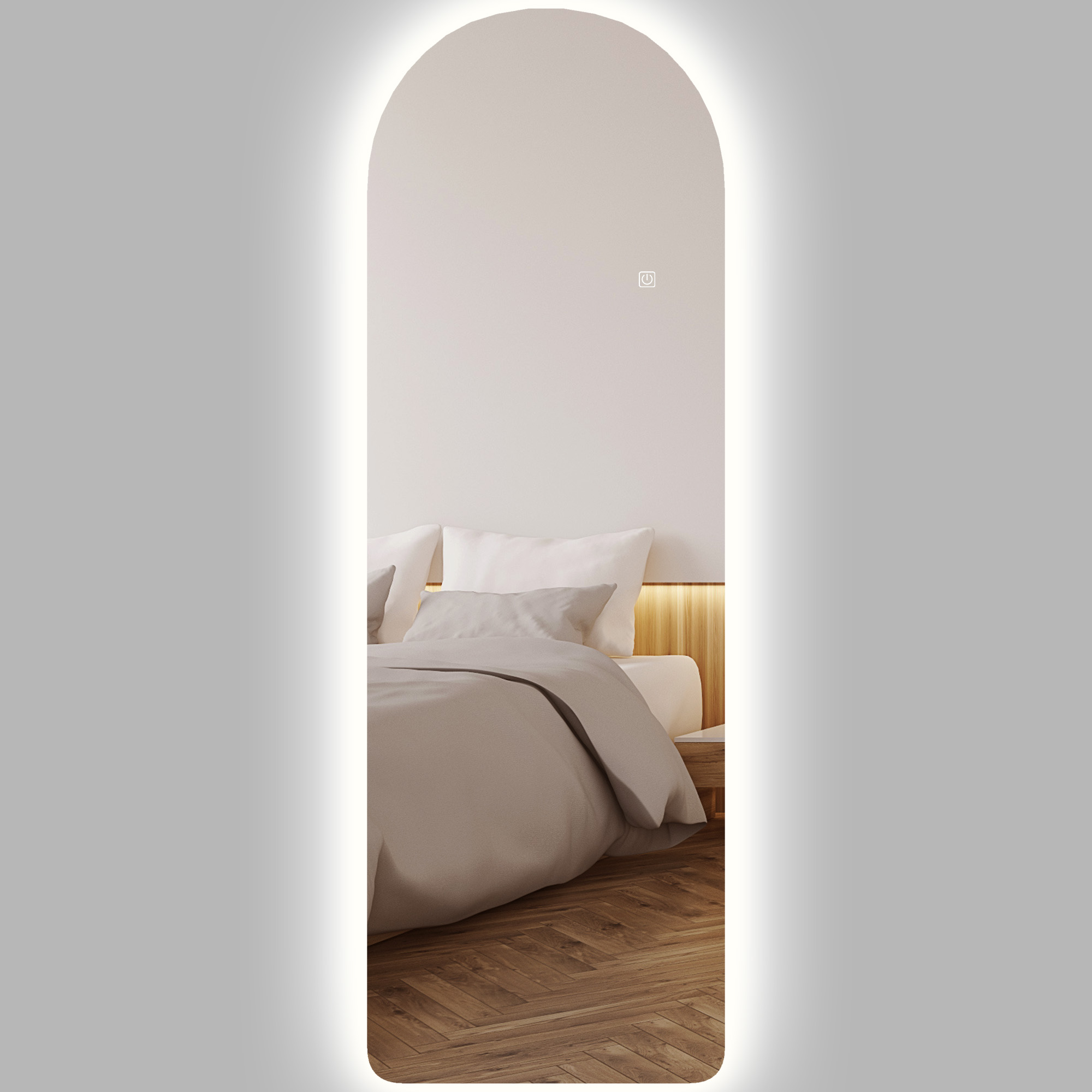 Großer Badezimmerspiegel Mit Led-beleuchtung, 120 X 40 Cm, Einstellbare Beleuchtung Und 3 Farben, Gebogener Designerspiegel
