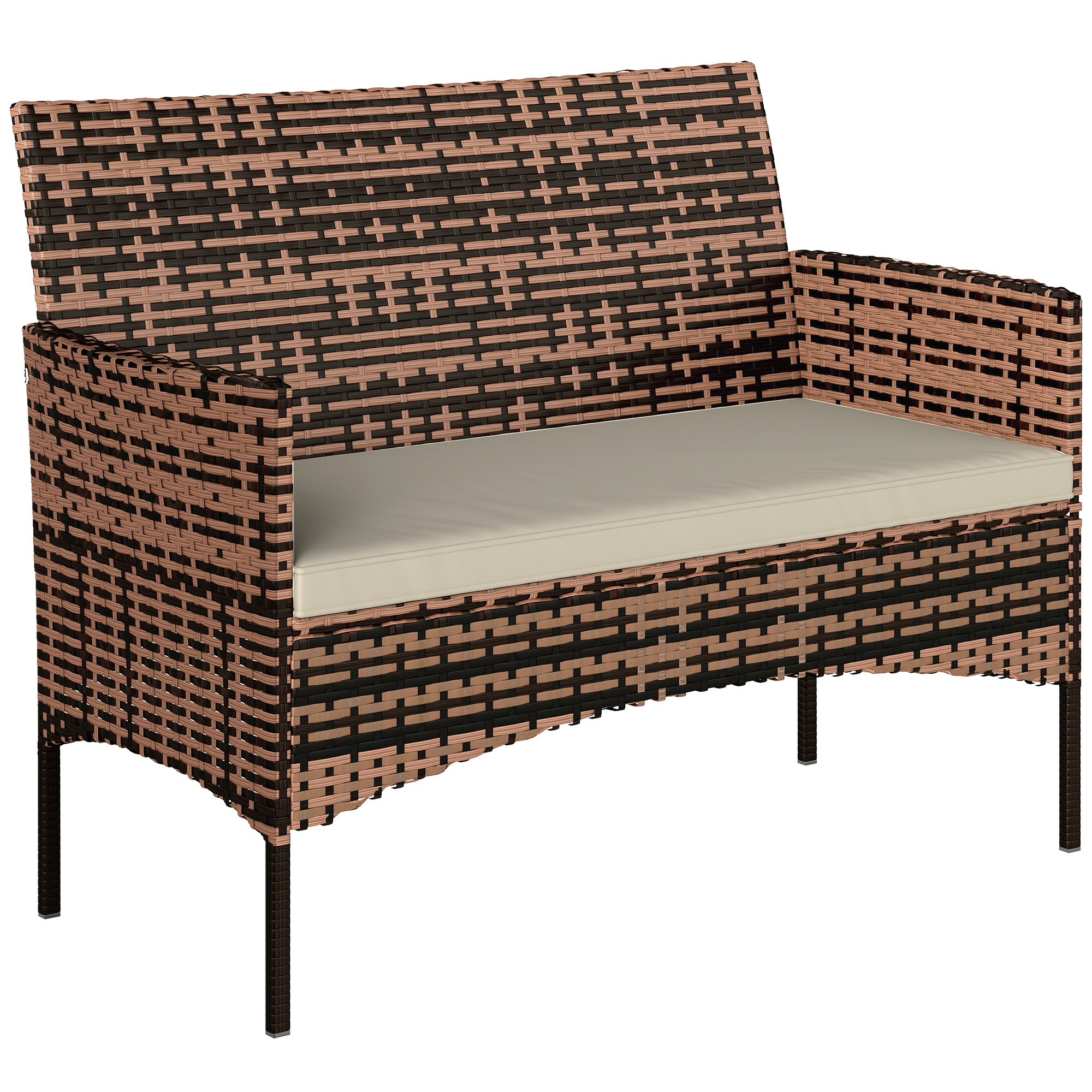 Zweisitziges Gartensofa Aus Synthetischem Rattan Mit Kissen, Rutschfester Matte Und Stahlrahmen, Khakifarben