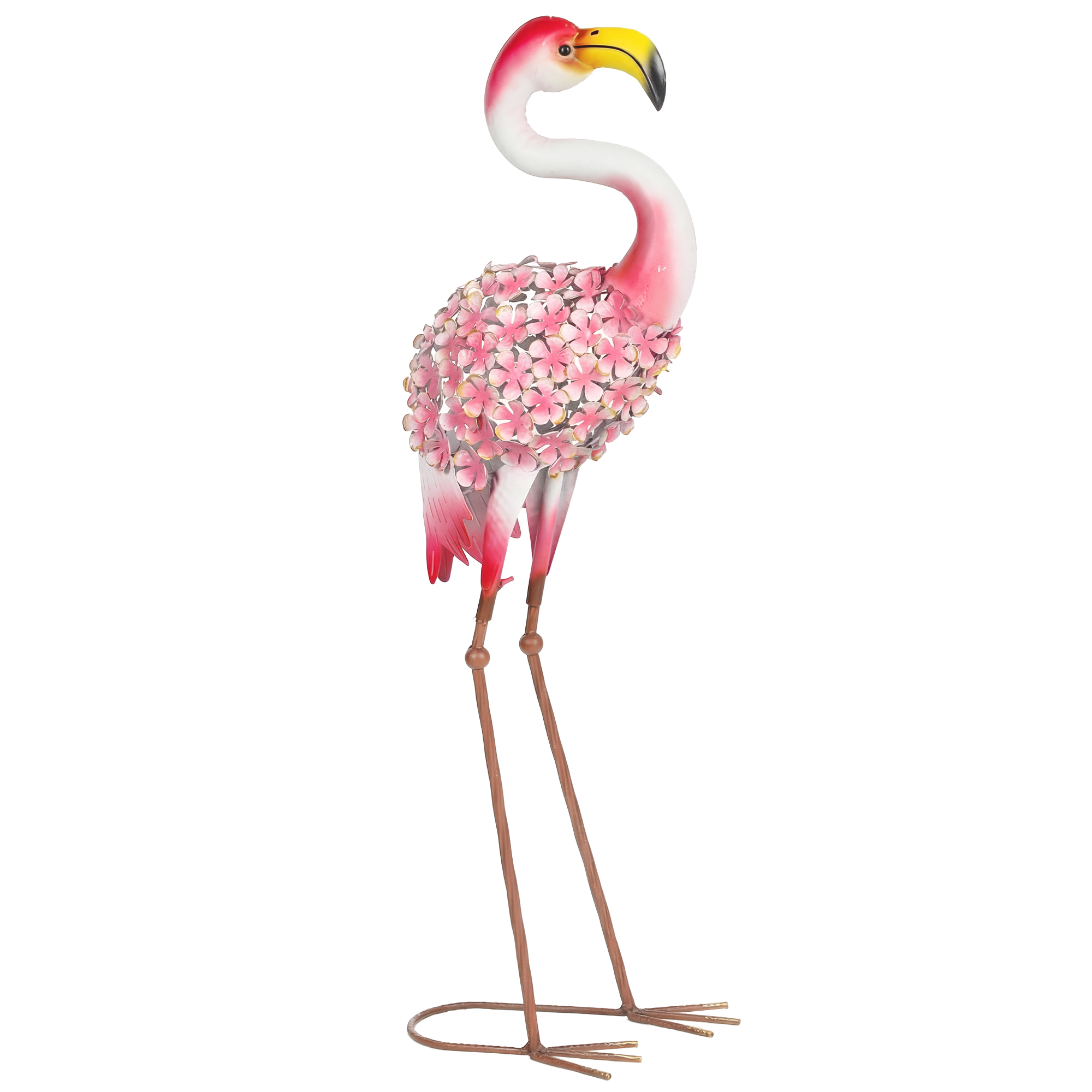 Metall-flamingo-skulptur Für Garten Und Außendekoration Mit Floralen Details, 83 Cm Hoch, Leuchtend Rot