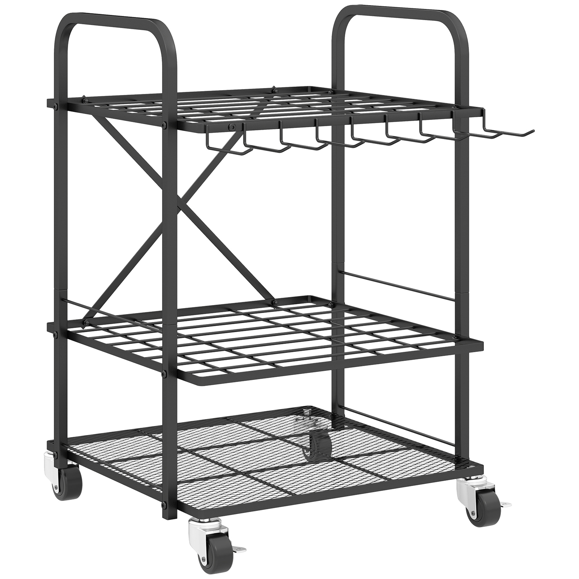 Mobiler Gartengerätewagen Mit 2 Etagen, 40 Fächer, 57 X 48 X 70 Cm, Schwarz