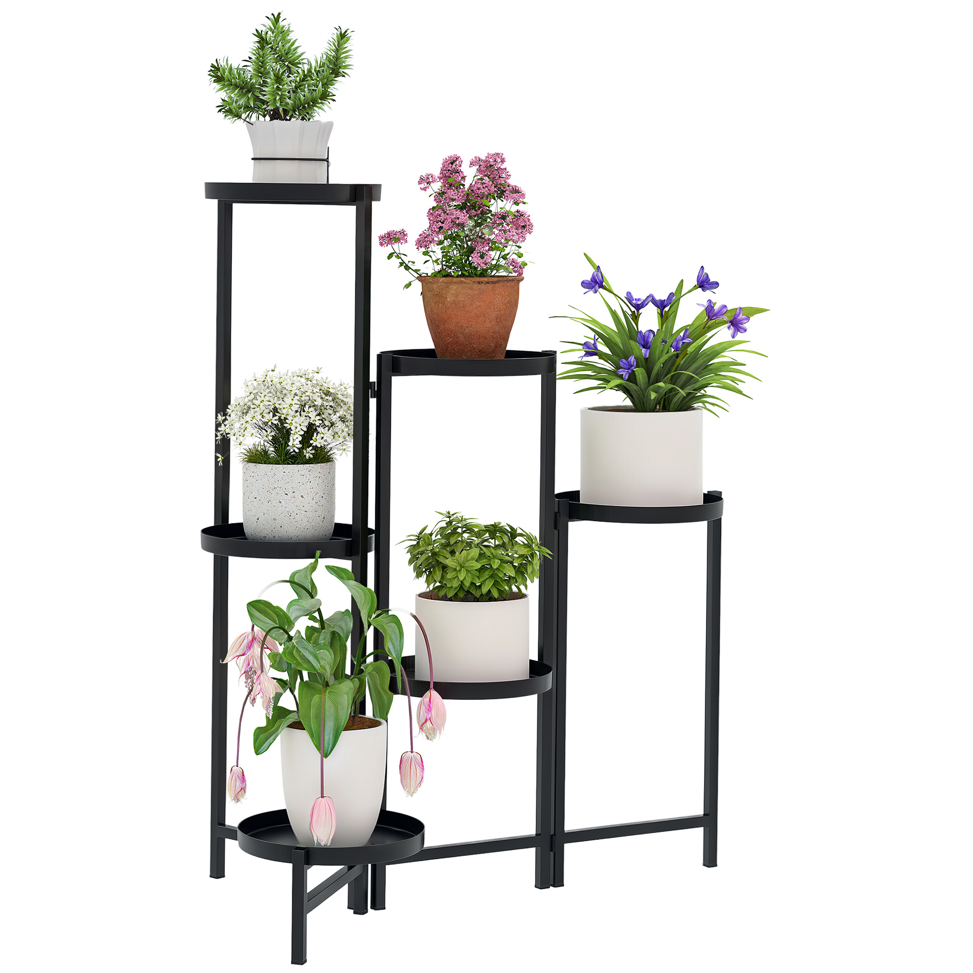 Pflanzenständer, Schwarzes Metallregal Mit 6 Verstellbaren Ebenen Für Blumentöpfe, Eckdesign