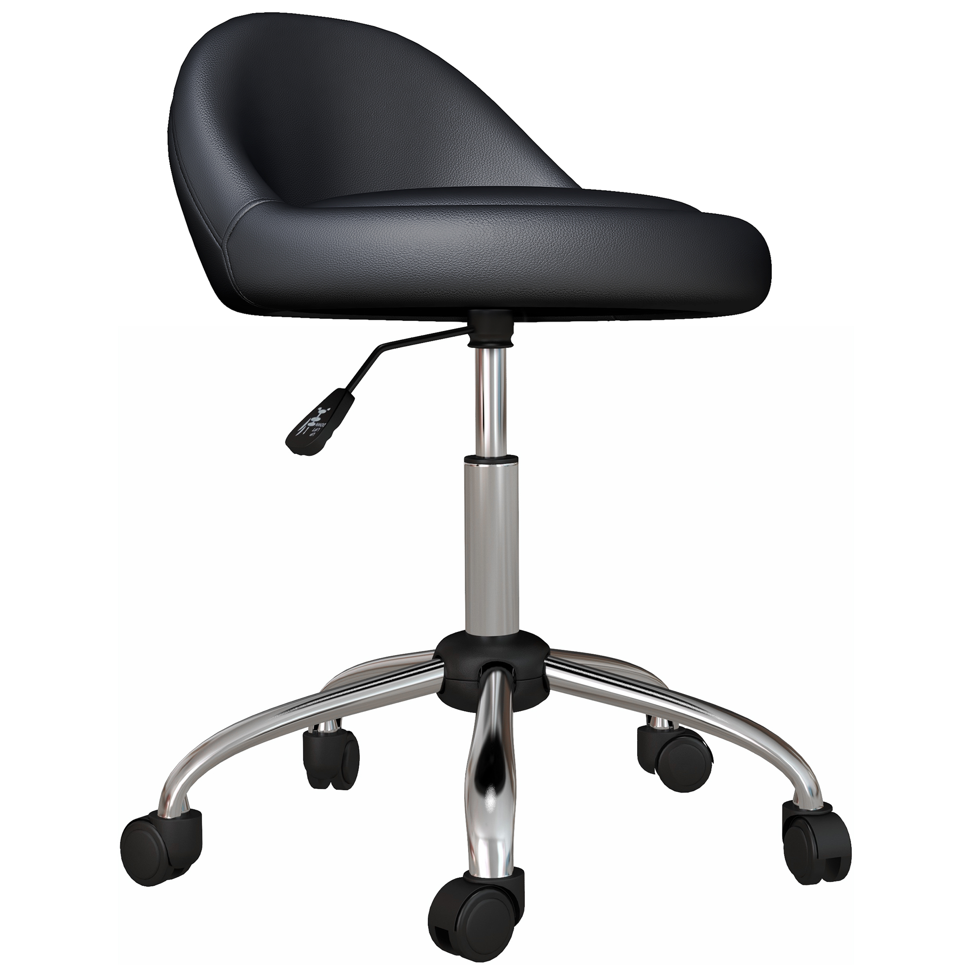 360° Drehbarer Hocker Mit Rollen, Höhenverstellbar Von 53 Bis 73 Cm, Bezug Aus Schwarzem Kunstleder