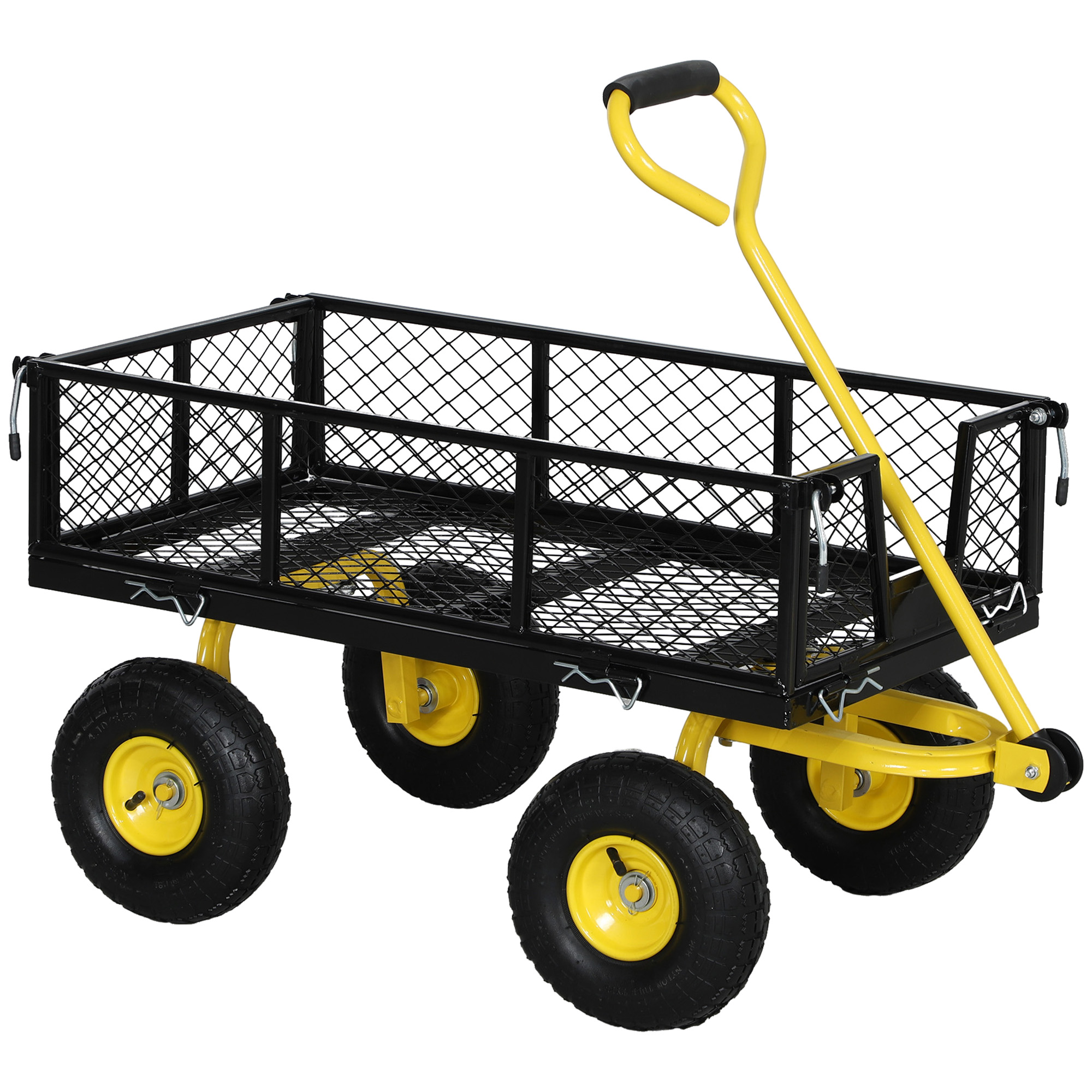 Mehrzweck-gartenwagen Mit 4 Rädern, Umbaubare Plattform 104 X 54 X 51 Cm, Abnehmbare Seitenwände, Schwarz-gelb