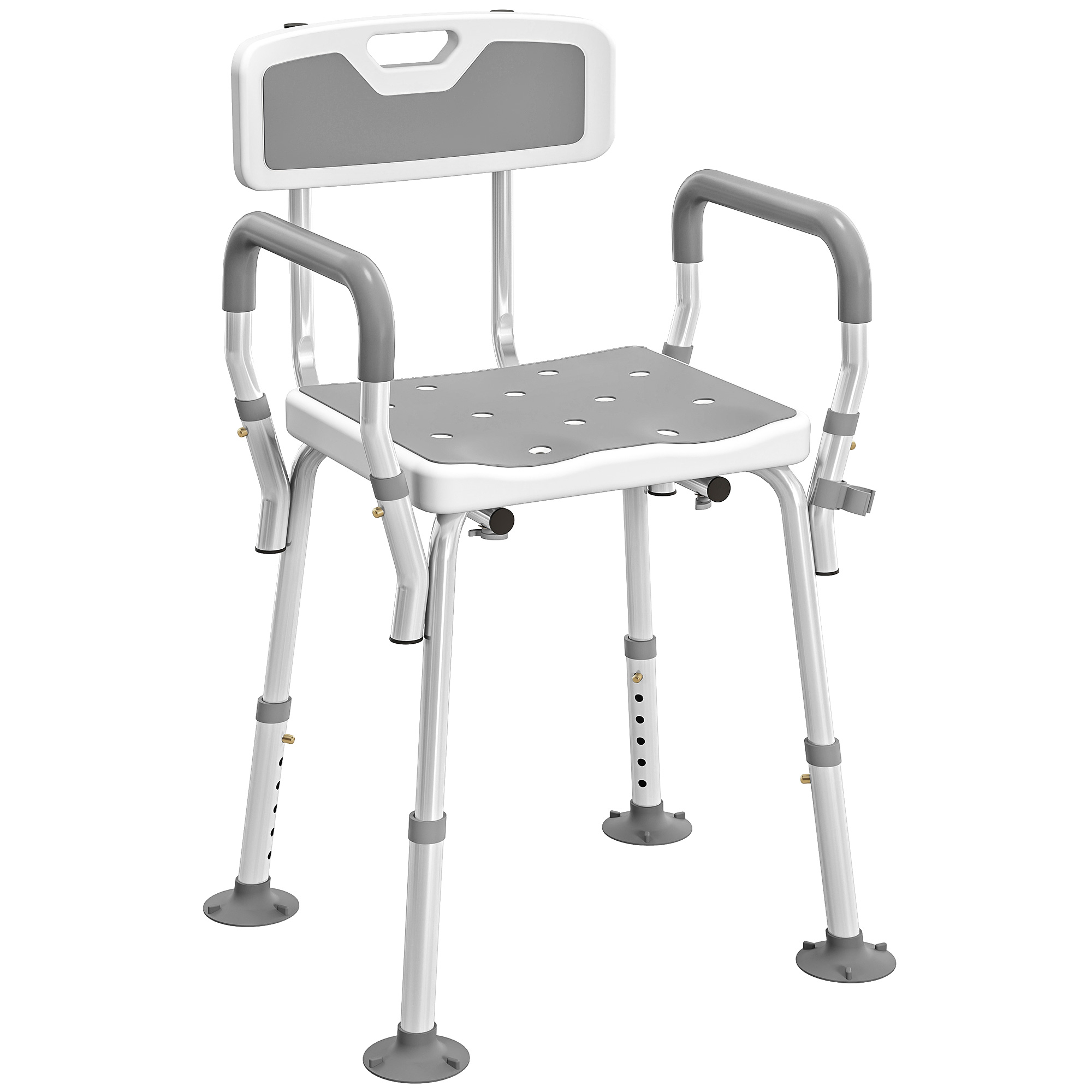 Verstellbarer, Rutschfester Duschhocker, Ergonomischer Badestuhl, Maße 56,5 X 53,5 X 87 Cm, Weiß-grau