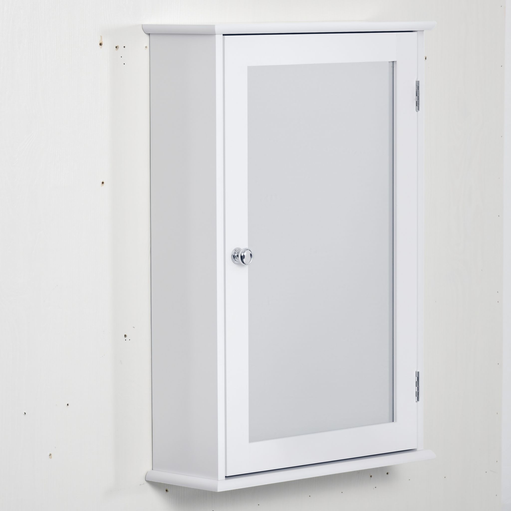 Badezimmerschrank Mit Spiegel – Moderne Wc-aufbewahrung – Wandschrank Mit 1 Tür Und 2 Einlegeböden – Weißes Glas Und Mdf