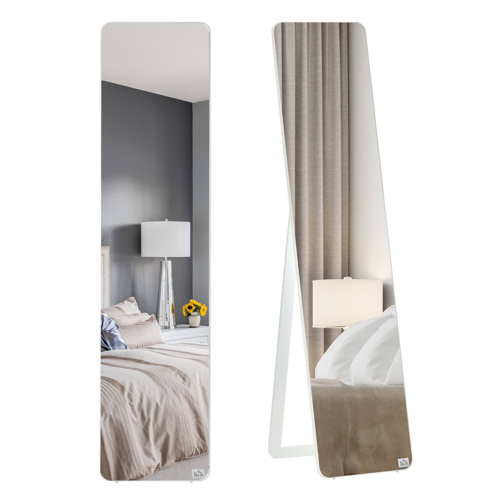 Homcom Schwenkbarer Kosmetikspiegel Mit Klapprahmen, Stabiler Ganzkörperspiegel Aus Kiefernholz Und Weißem Mdf, Zur Wand- Oder Standmontage Für Badezimmer Oder Ankleidezimmer, 37 X 43 X 156 Cm