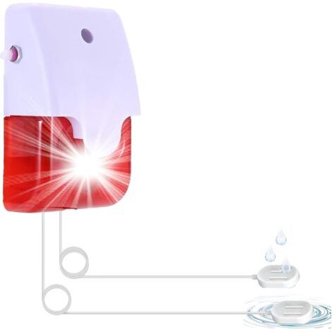 Water Leak Detector With 2 Probes (5m, Extendable To 50m) - 120db Alarm With Strobe Light And Volume Control - For Leaks And Floods - Battery Powered, Durable