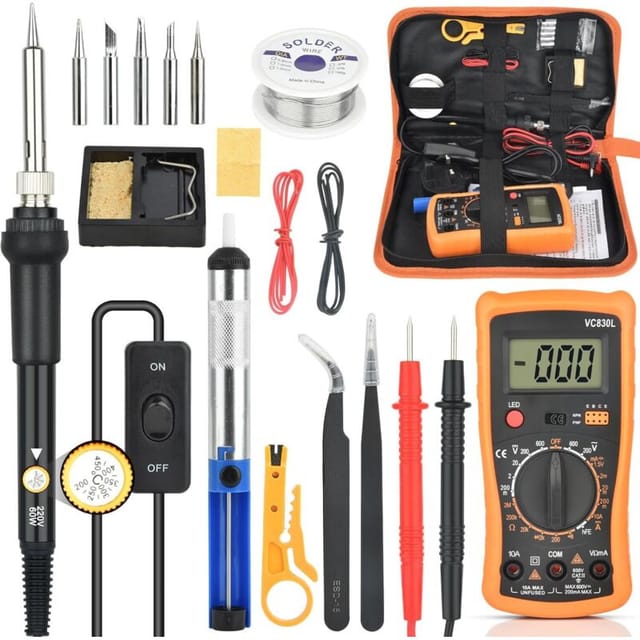 Lötkolben-Set – 60 W – Temperaturregelung (200 bis 450 °C) – Lötwerkzeug mit Digitalmultimeter und 5 Lötspitzen