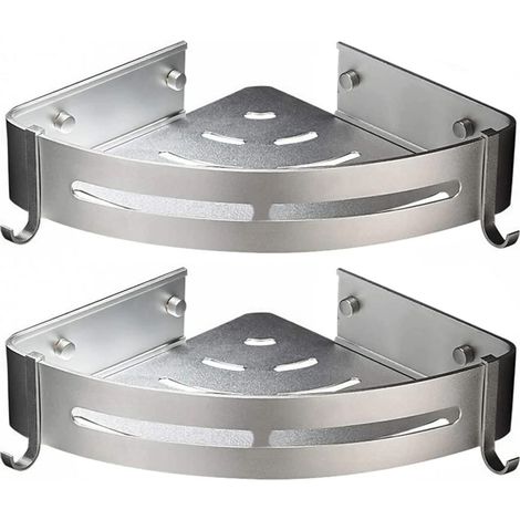2pcs Shower Corner Shelf Shower Caddy Aluminum Bathroom Shelves-strong Adhesive (no Drilling) Removable Hooks Rustproof