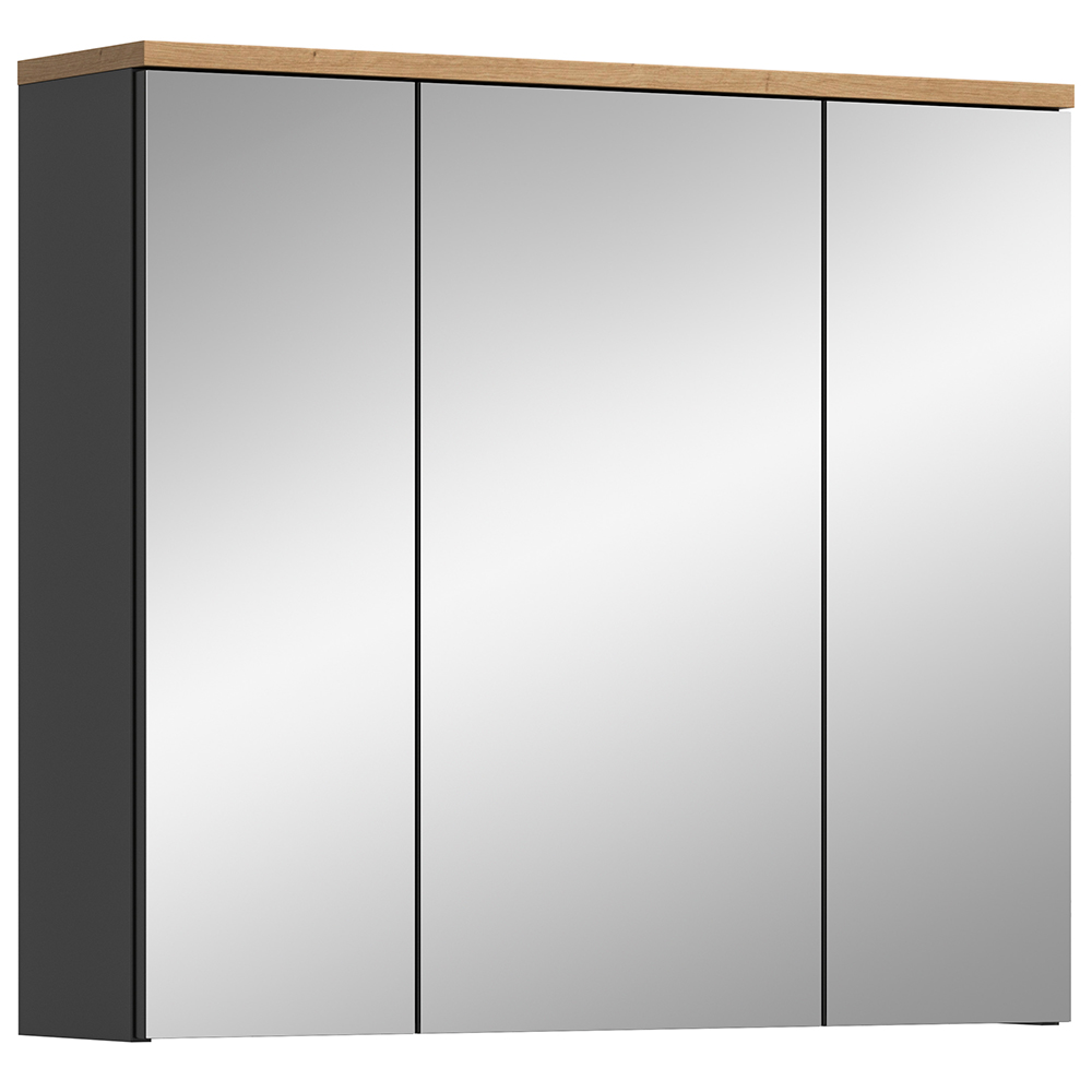 Badezimmer Spiegelschrank Mit 80 Cm Breite In Eiche Mit Grau, 3 Türen Cortana-158