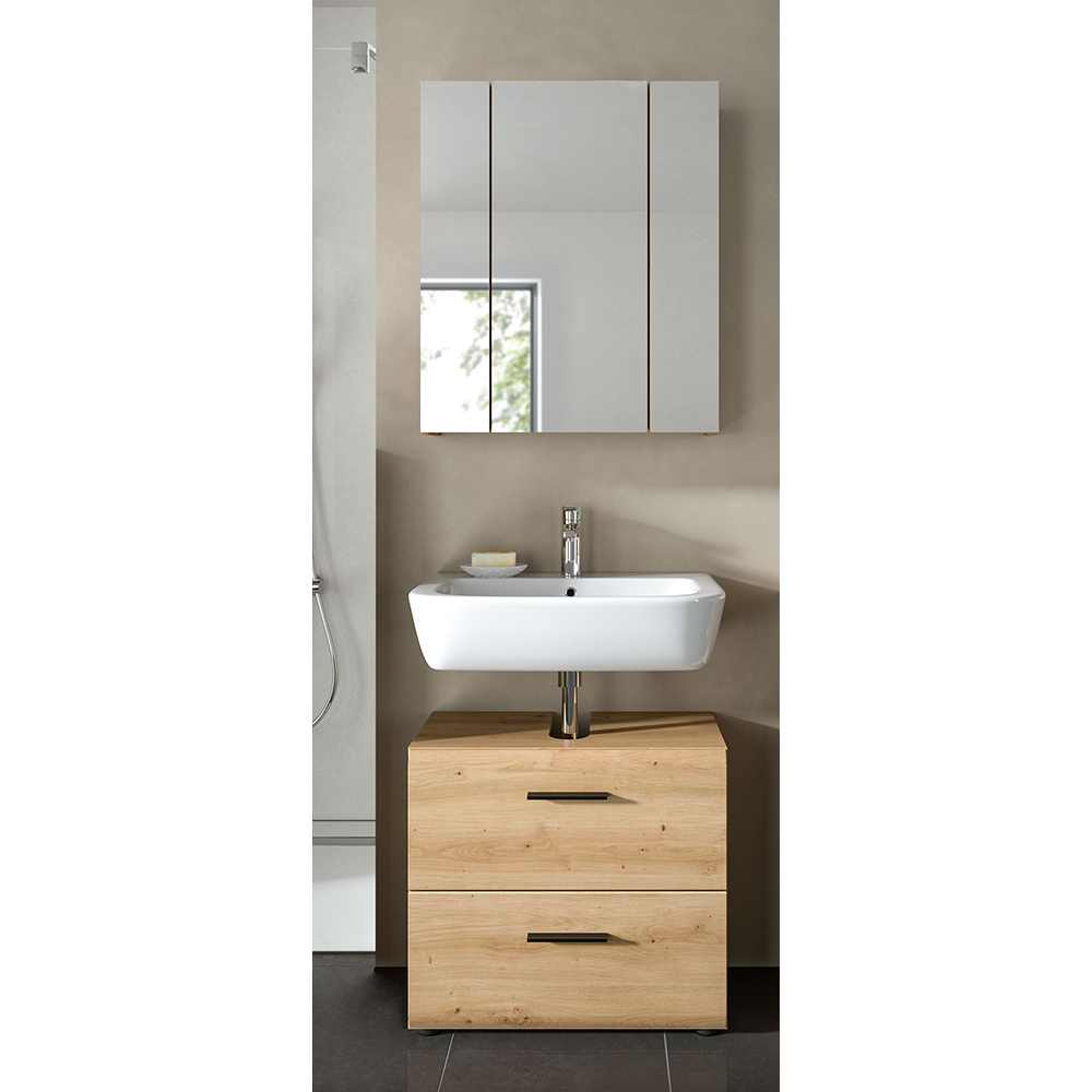 Badmöbel-set 2-teilig In Eiche, Mit Spiegelschrank & Waschbeckenunterschrank - Iggesund-158