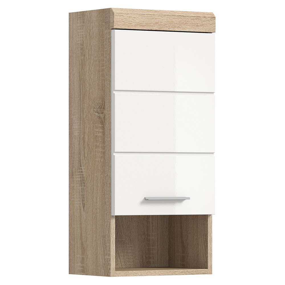 Badezimmer Hängeschrank, 37 Cm Breit, In Sonoma Eiche Mit Weiß Hochglanz - Siroco-158