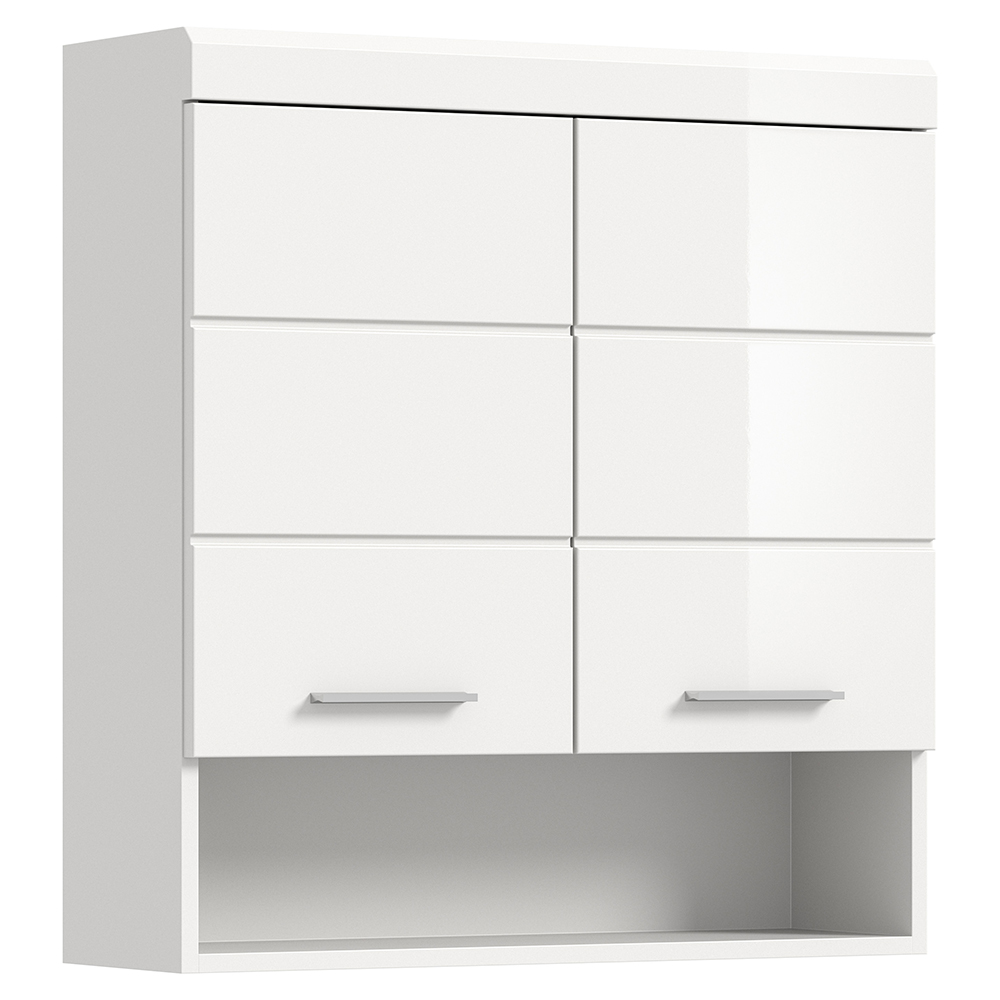Badezimmer Hängeschrank, 74 Cm Breit, In Weiß Mit Weiß Hochglanz - Siroco-158