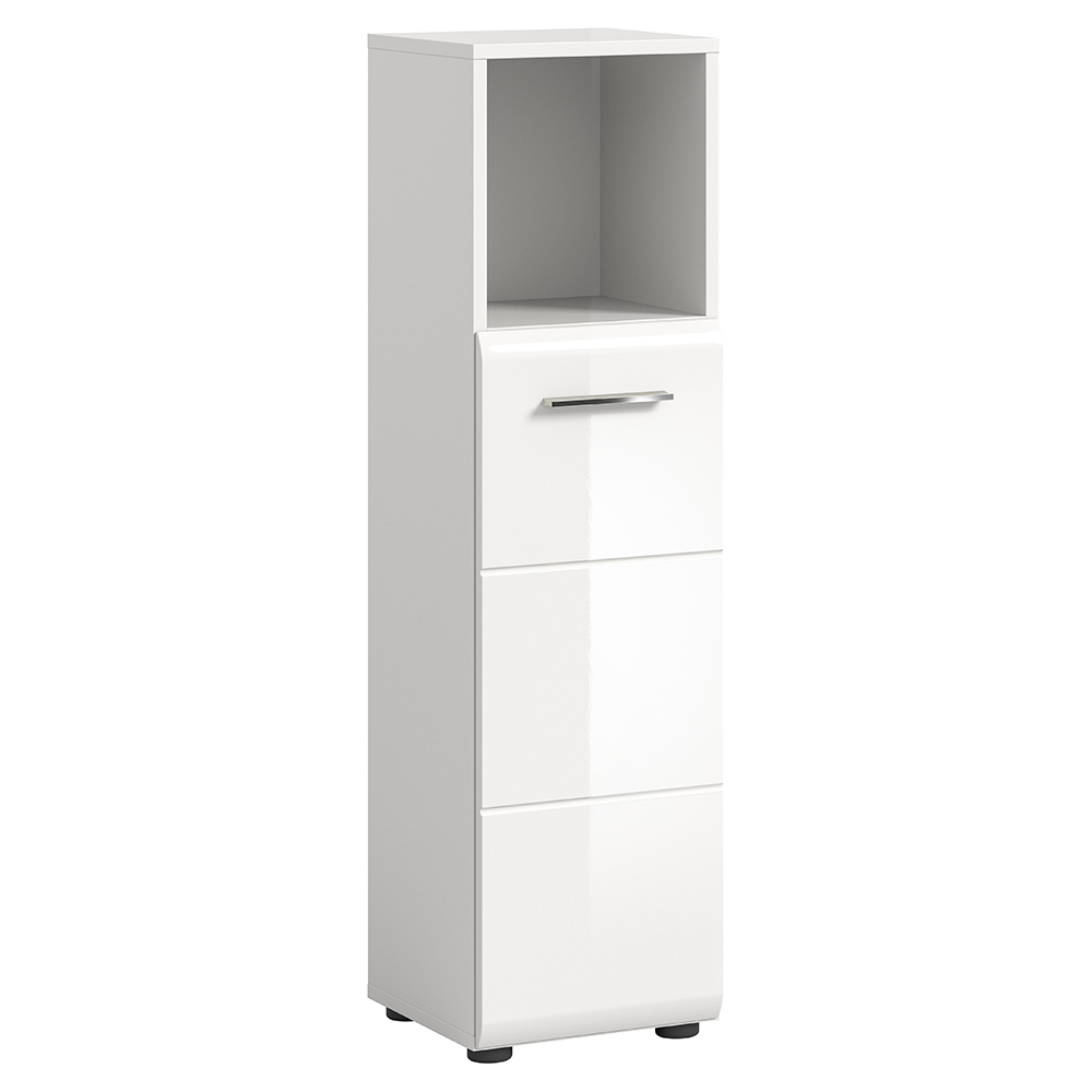Badezimmer Midischrank Mit 30 Cm Breite In Weiß Mit Weiß Hochglanz, 1 Schublade & 1 Offenes Fach - Iggesund-158