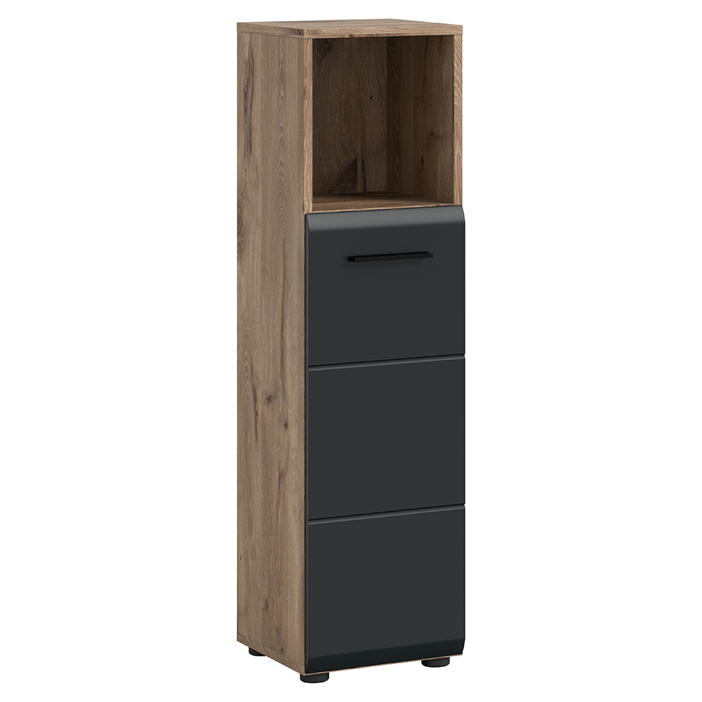 Badezimmer Midischrank Mit 30 Cm Breite In Eiche Mit Schwarz Matt, 1 Schublade & 1 Offenes Fach - Iggesund-158