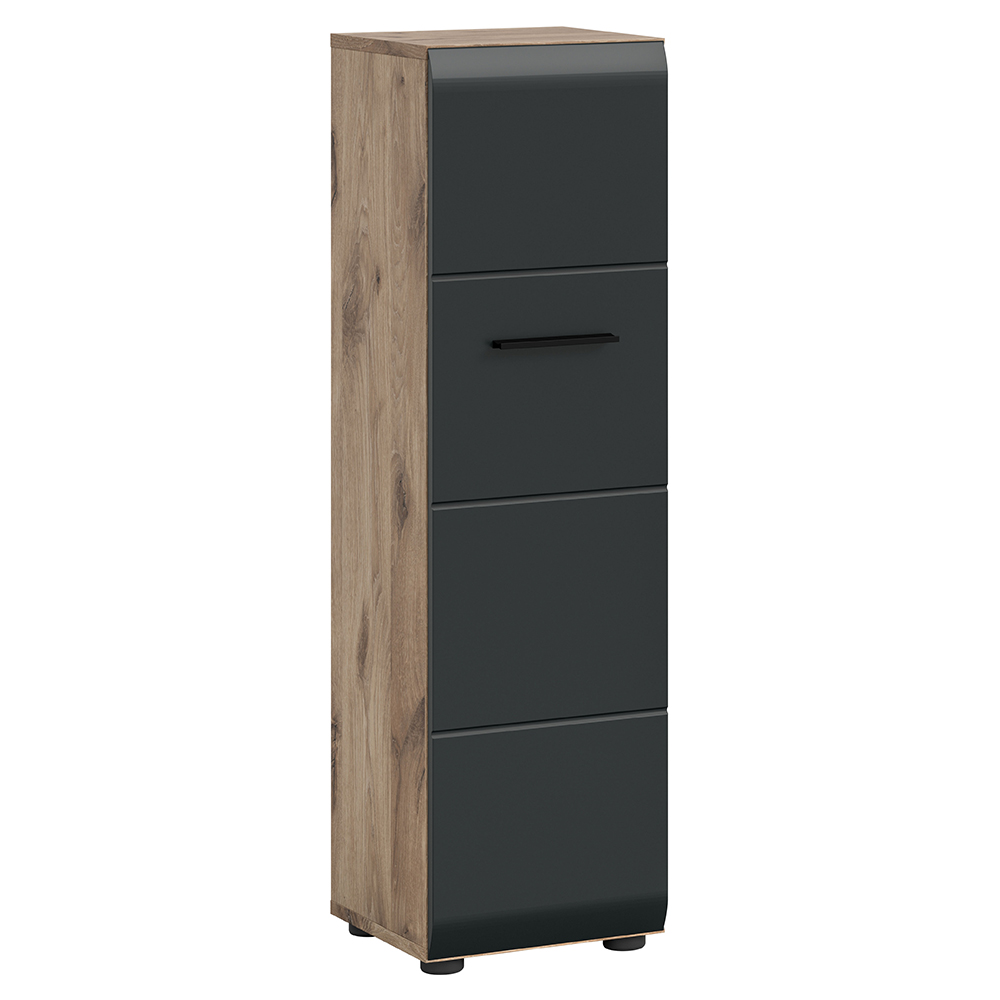 Badezimmer Midischrank Mit 30 Cm Breite In Eiche Mit Schwarz Matt, 1 Tür, Stehend/hängend Montierbar - Iggesund-158