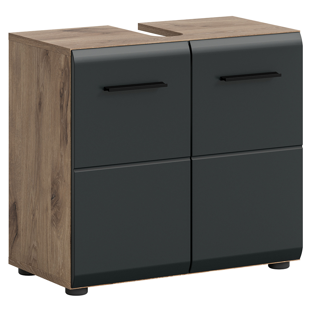 Badezimmer Waschbeckenunterschrank Mit 60 Cm Breite In Eiche Mit Schwarz Matt, 2 Türen - Iggesund-158