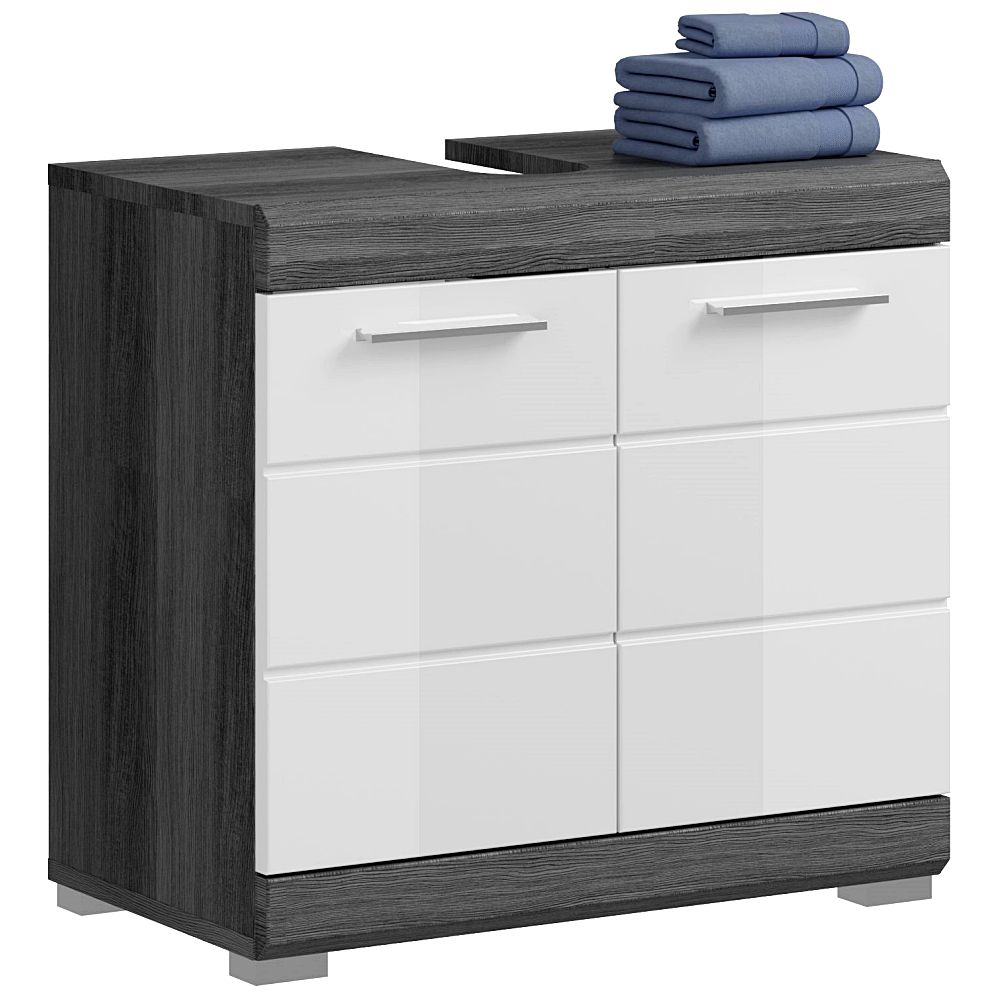 Waschbeckenunterschrank Modern In Hochglanz Weiß Mit Grau Siroco-158