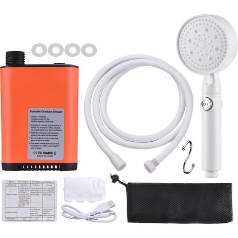 Professionnel Portable Shower Electric Camping With 3 Levels Waterflow Adjustment Cordless Outdoors Pump 5.9ft Pipe Angle Adjustable Stand For Travel Bath Pet Car Cleaning Plant Watering Orange – Ha